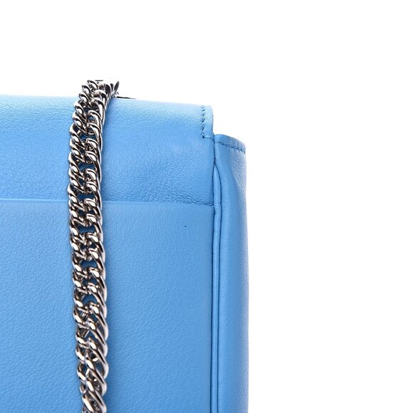 BALENCIAGA  Pebbled Calfskin Logo Everyday Flap Chain Wallet Bright Bleu - Picture 10 of 13
